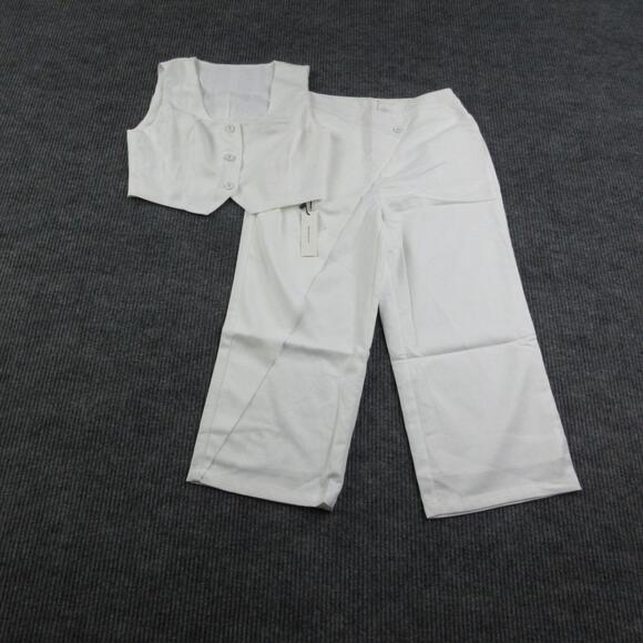 COMMENSE Jackets & Blazers - COMMENSE Pant Suit Womens S White Twill Tailored Slim 2-Piece Vest Pants NWT